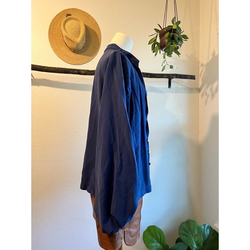 Fendi Blue Silk Tie Oversized Blouse Size 44 / XS Made in Italy - Picture 5 of 16